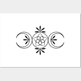 Triple Goddess Flower Pentagram Posters and Art